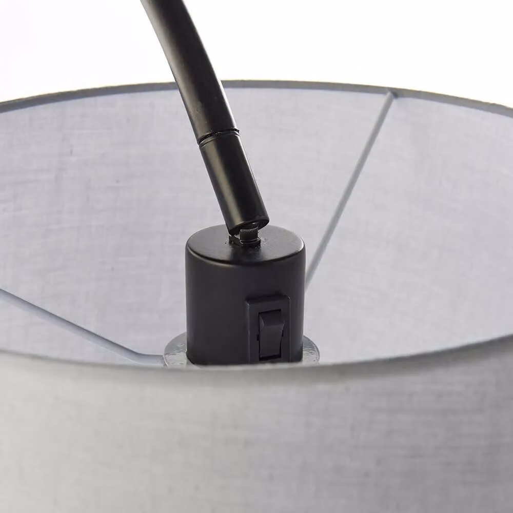 Loops Modern Arc Curved Floor Lamp in Matt Black with Grey Fabric Shade – 3