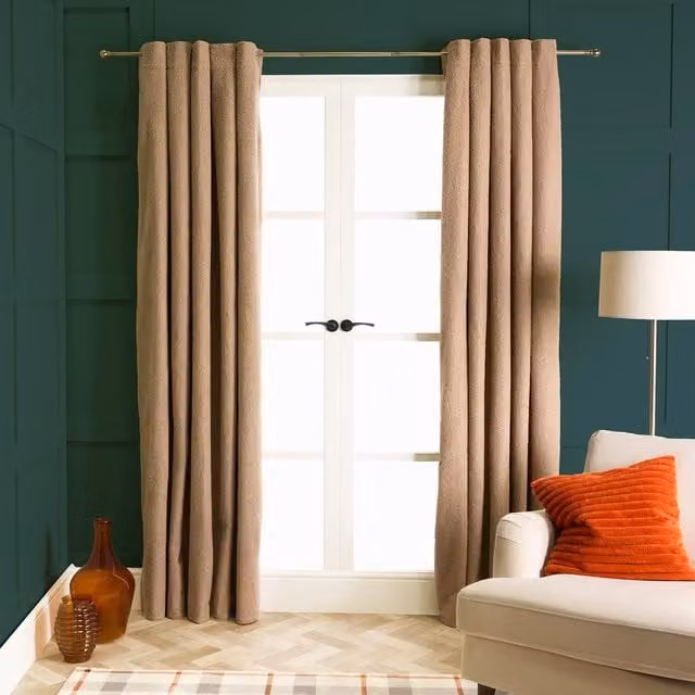 OHS Pair of Natural Boucle Eyelet Blackout Curtains, Width: 229 cm, Drop: 229 cm