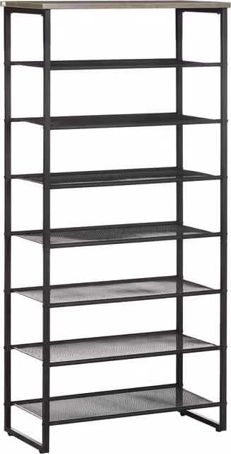 HOMCOM 8-Tier Freestanding Metal Shoe Storage Rack in Black and Grey