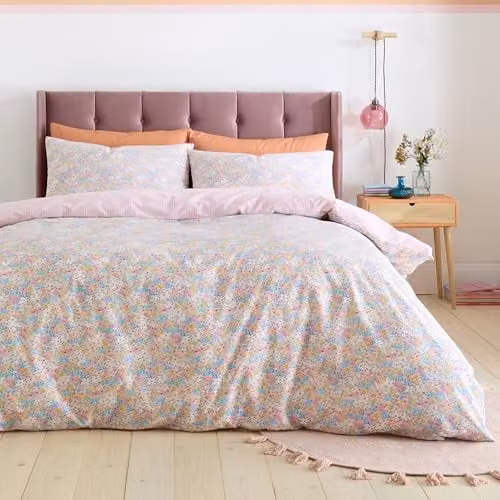 Catherine Lansfield Darcy Floral Reversible Duvet Cover and Pillowcase Set, Pink, W/D/H: 200 x 220 cm, Pillowcases: 50 x 75 cm