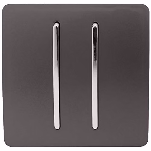 Trendi 2 Gang 2 Way 10 Amp Electrical Wall Light Switch with Chrome Rocker and Screwless Raised Front Plate in Dark Mocha Brown Plastic – 1