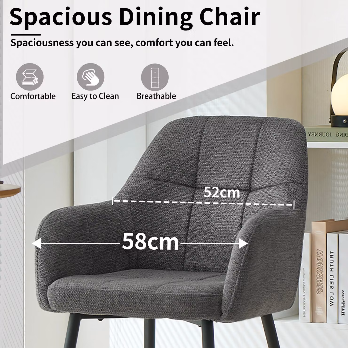 SONARA Modern Set of 2 Dining Chairs with Grey Fabric Upholstery and Metal Legs – 4