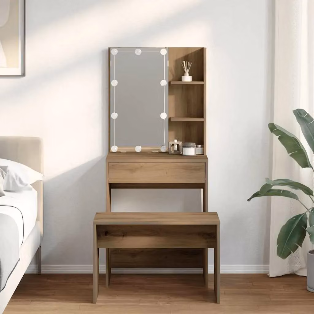 Berkfield Home Hollywood LED Dressing Table Set in Artisan Oak Brown – 2