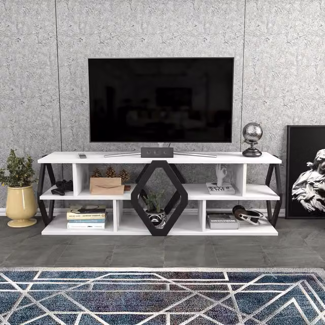Decorotika Erisa Modern TV Unit in White and Black Matt MDF