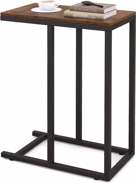Gymax C-Shaped End Table with Metal Frame, Brown, Height: 64 cm – 1