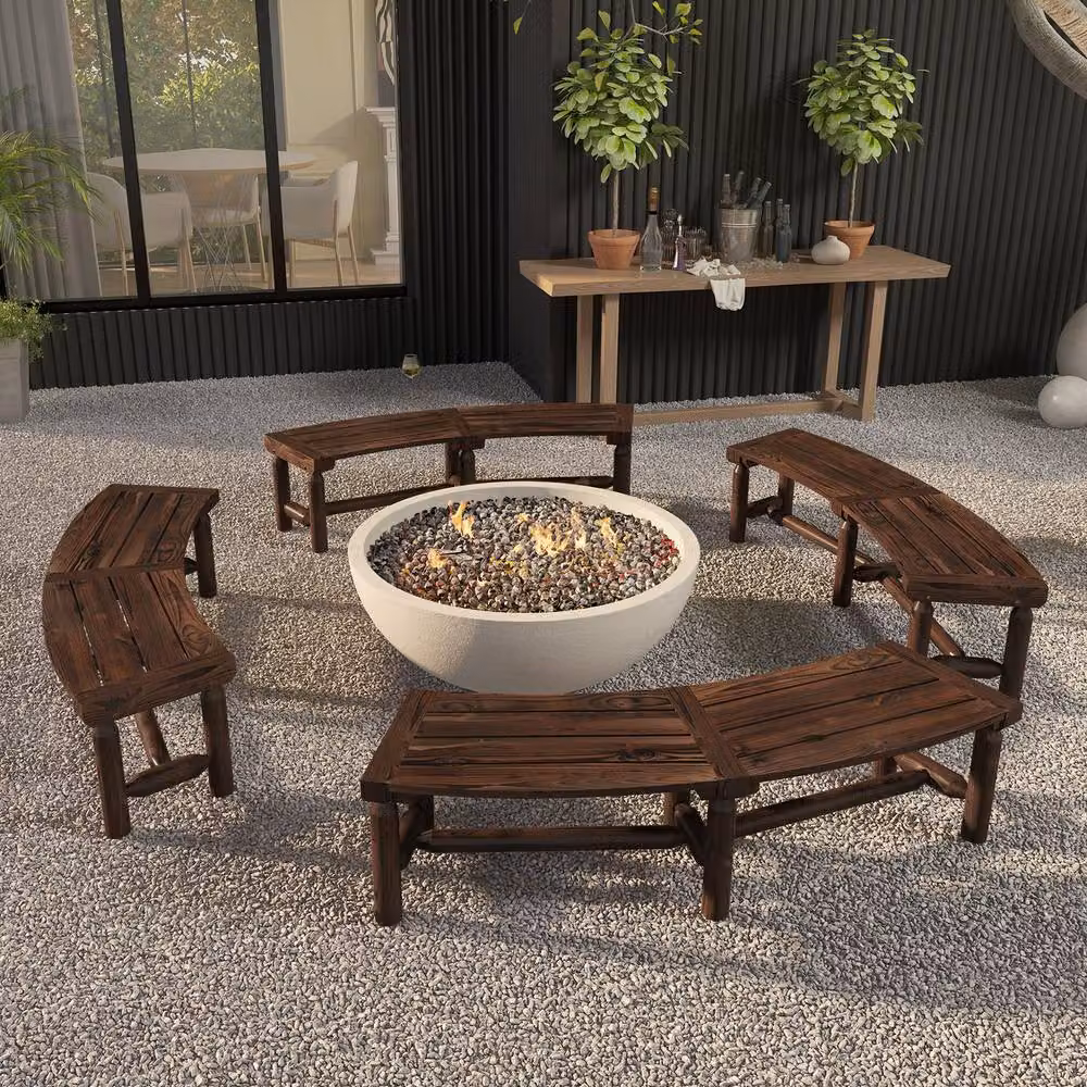 Gymax Brown Curved Pine Wood Patio Dining Bench for 2 Adults – 5