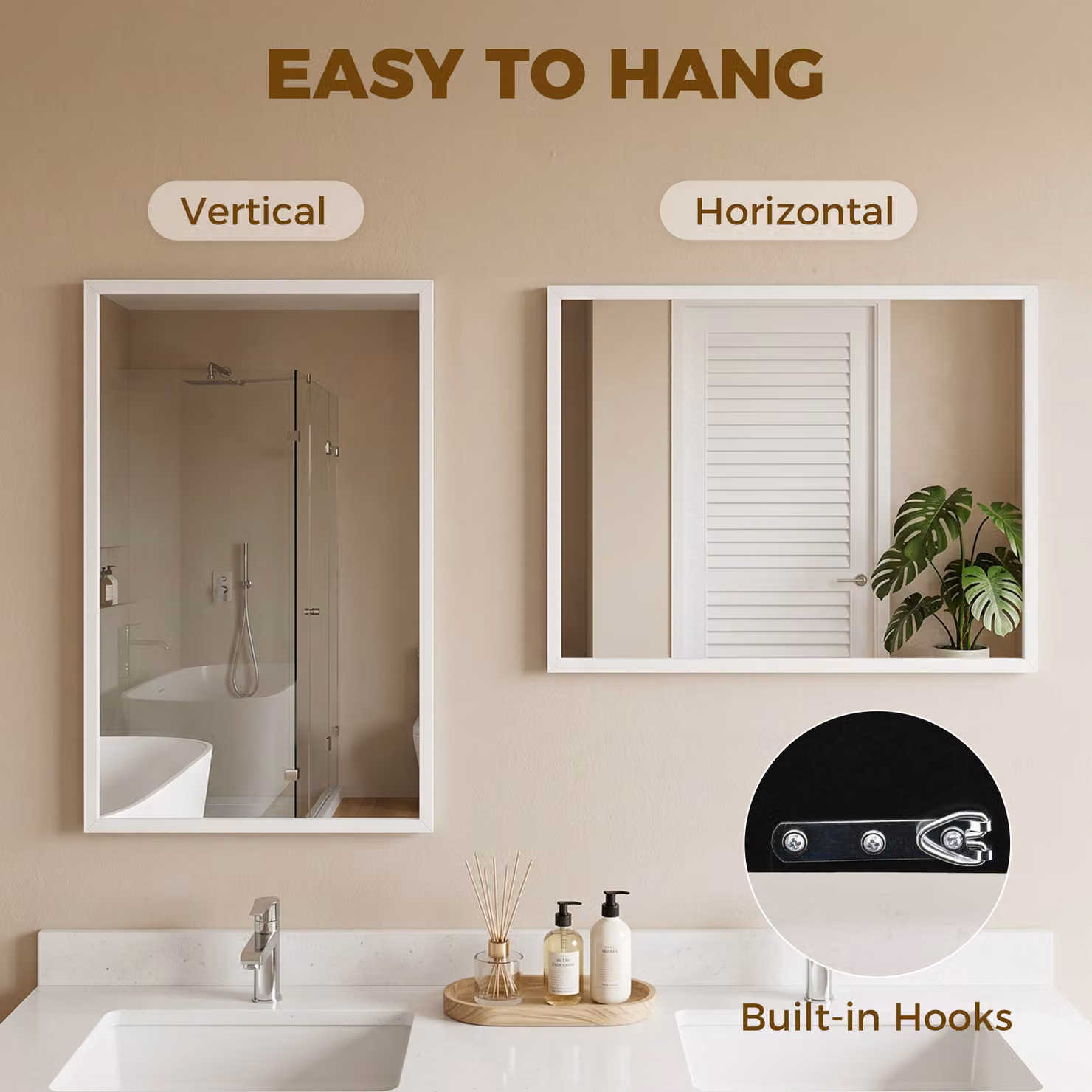 HOMCOM Classic Rectangular Wall-Mounted Glass Mirror, White, W: 70 cm, H: 50 cm – 3