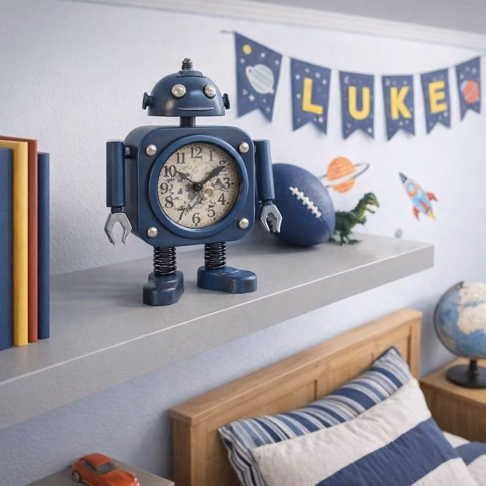 Gifts Direct 2 U Industrial Blue Robot Quartz Round Metal Tabletop Shelf Clock – 4