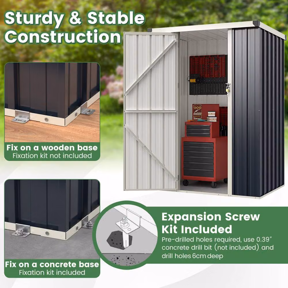 Costway Grey Galvanised Steel Garden Storage Shed with Lockable Door – 5