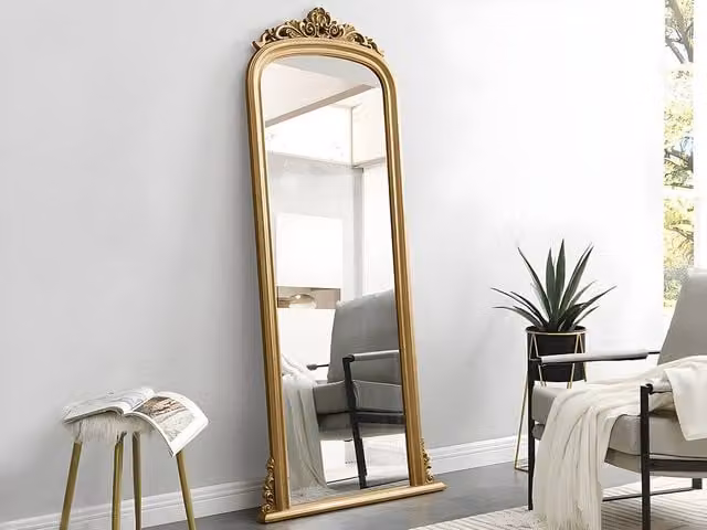 Vente-unique Large Rectangular Paulownia Wood Wall Mirror in Gold, H 180 cm x W 80 cm