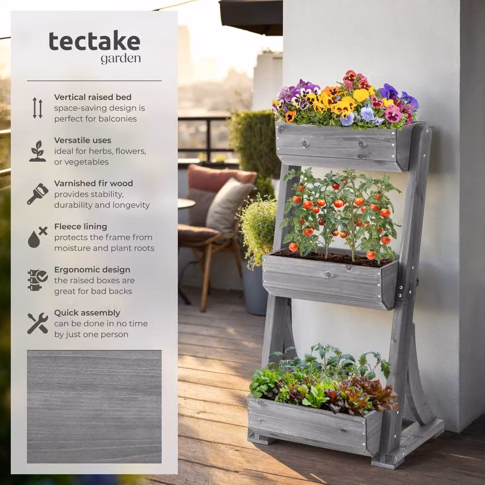 tectake Wooden Raised Bed Planter in Grey, W/D/H: 140 x 60 x 49 cm – 2