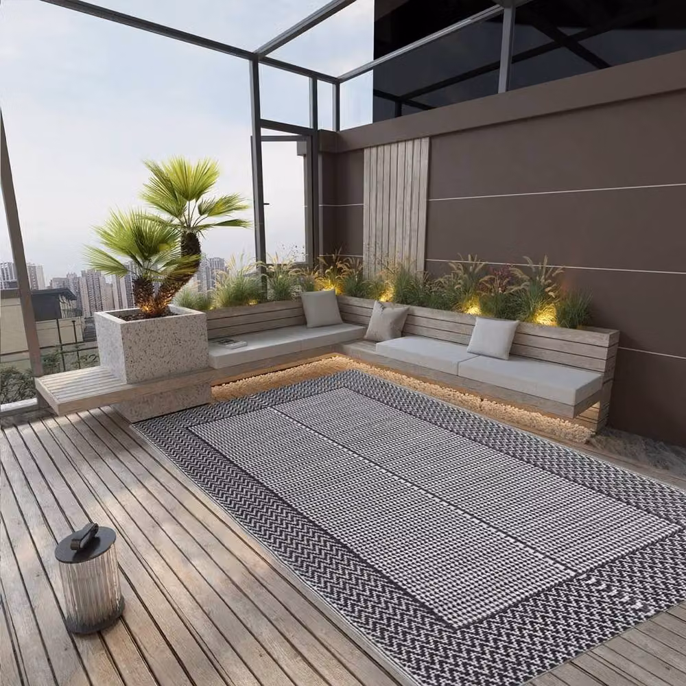 Berkfield Home Black Outdoor Polypropylene Rectangular Garden Rug W: 140 cm, D: 200 cm – 2