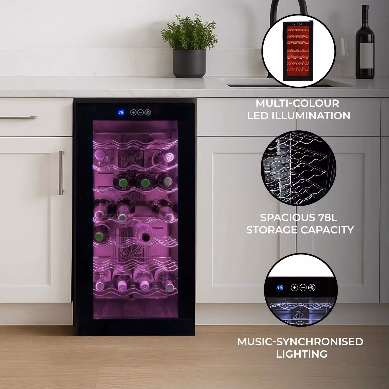 Monstershop Oriva Thermoelectric LED Wine Cooler in Black with Glass Door, H: 81.0 cm x W: 40.0 cm x D: 42.0 cm – 2