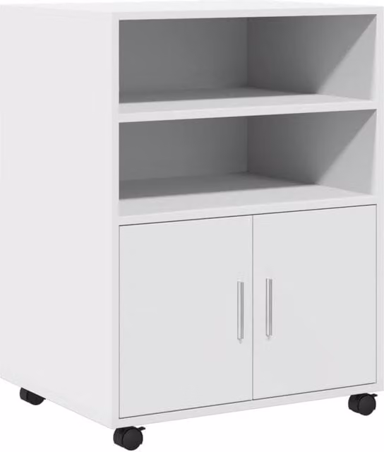 Berkfield Home White Rolling Cabinet with Hinged Doors and Internal Shelves, W/D/H: 60 x 48 x 81 cm