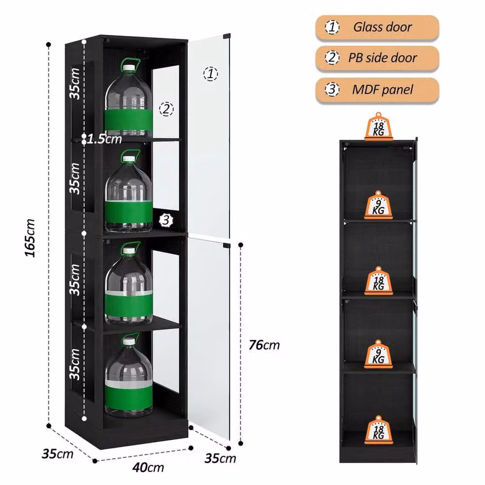 EONLION Modern Black Tall Display Cabinet with Integrated LED Lighting and Glass Doors, Height: 100 cm – 2