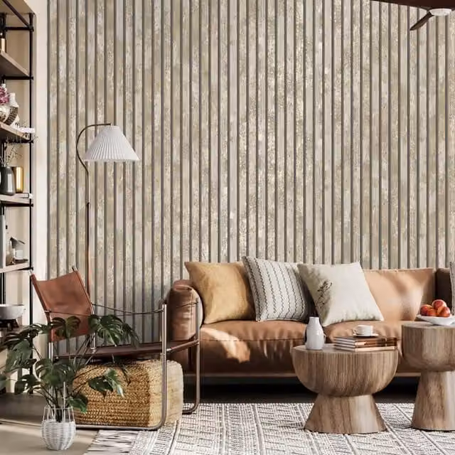 Crown Carbon Oxidize Striped Wallpaper in Petrol, Grey and Beige