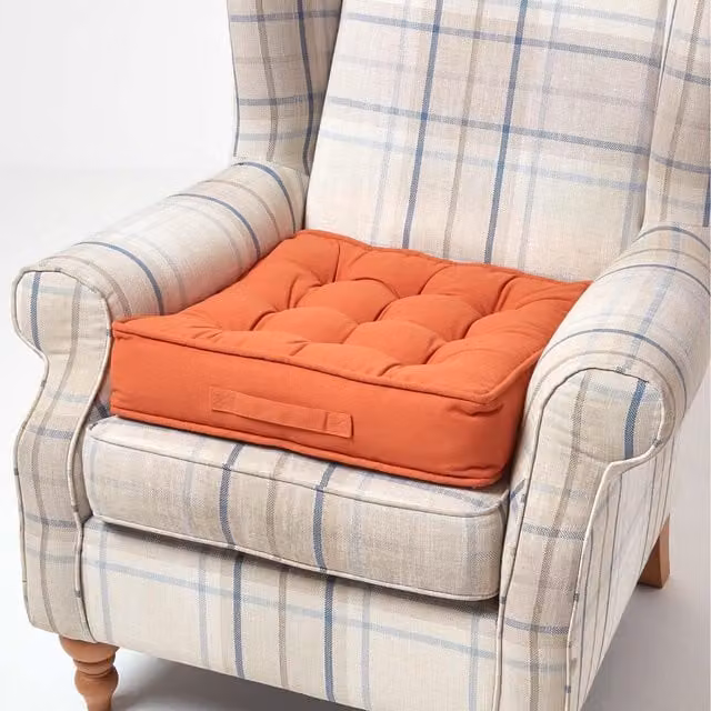 Homescapes Armchair Booster Cushion in Orange Cotton, W/D/H: 50 x 50 x 10 cm