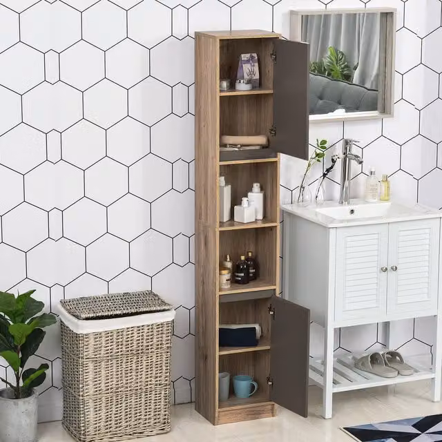 HOMCOM Retro Freestanding Storage Cabinet with 2 Cupboard Compartments in Grey and Oak Brown