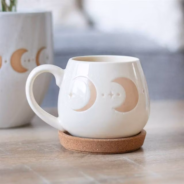 Uniqueful Moon Phase Rounded Ceramic Mug in White, 1000ml