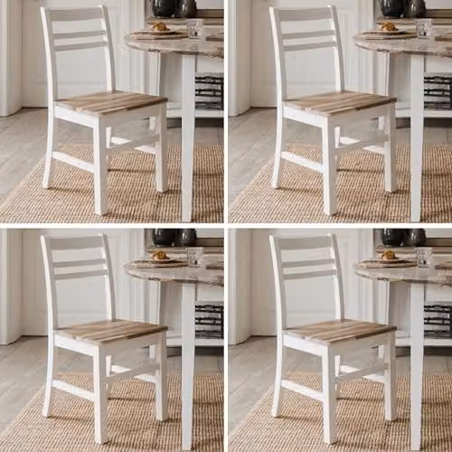 Statement Furniture Florence Country Style Wooden Dining Chairs Set of 4 in White with Acacia Hardwood Seats