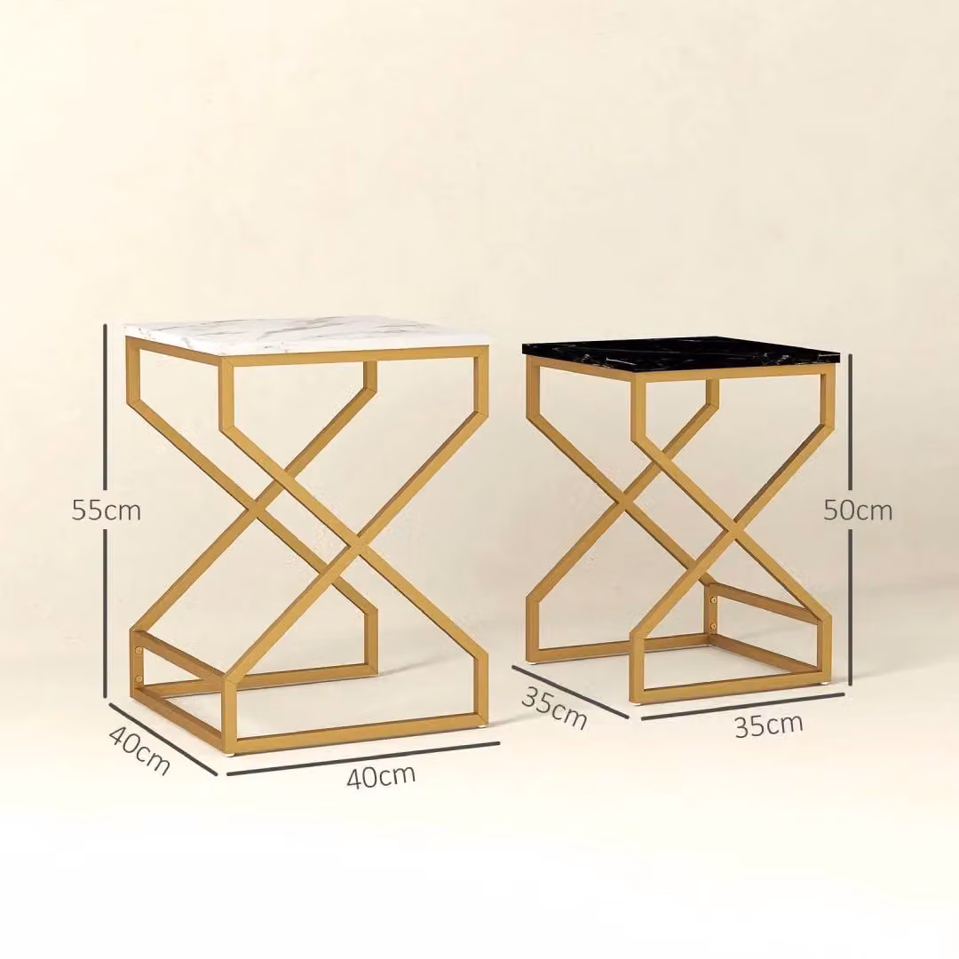 EONLION Modern Nest Of Tables Set with Steel X-Frame and MDF Laminate Tops – 2