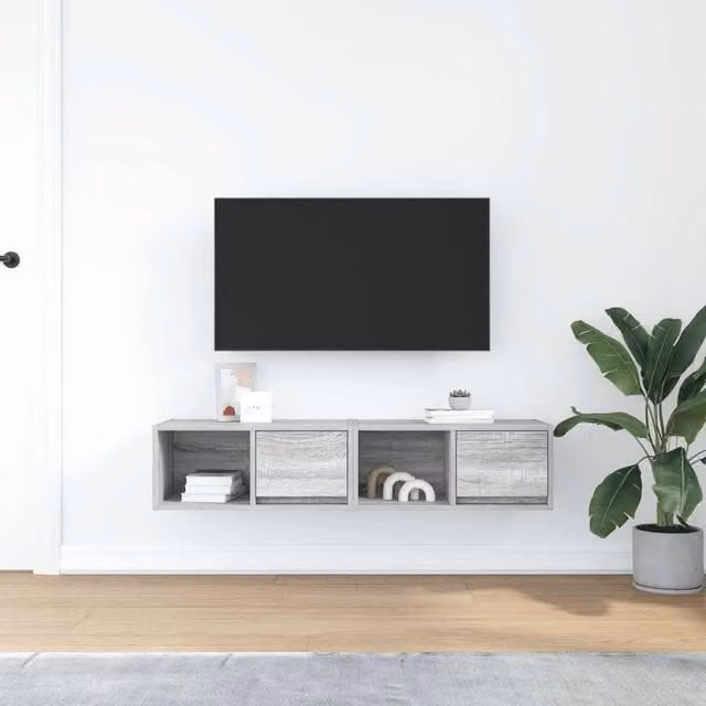 Berkfield Home Set of 2 Modern Grey Sonoma TV Cabinets in Engineered Wood, W: 60 cm, D: 31 cm, H: 25.5 cm – 1