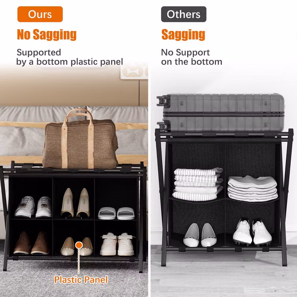 Huhote Black 6 Cube Storage Shelves and Luggage Rack – 7