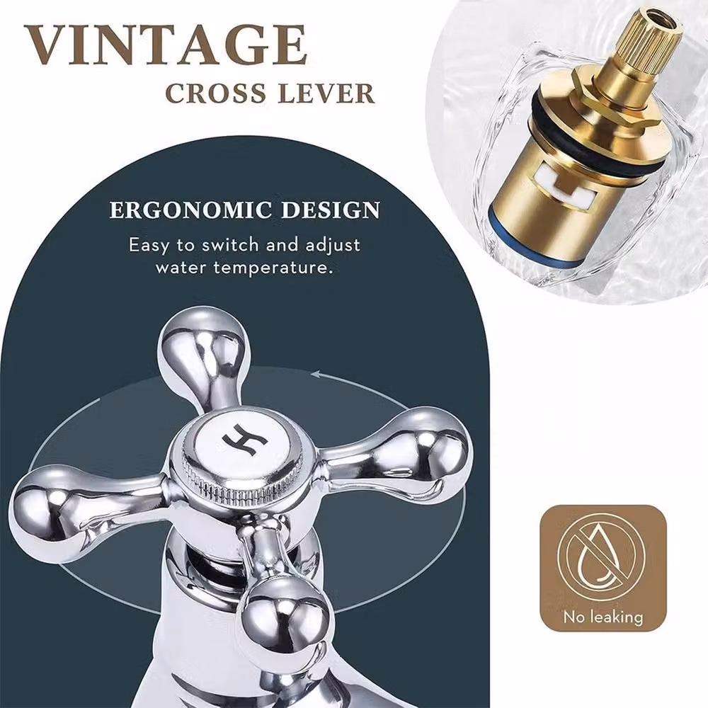FLAVORA Twin Traditional Brass Bathroom Basin Sink in Silver with Chrome Finish, W: 52 cm, D: 52 cm – 2