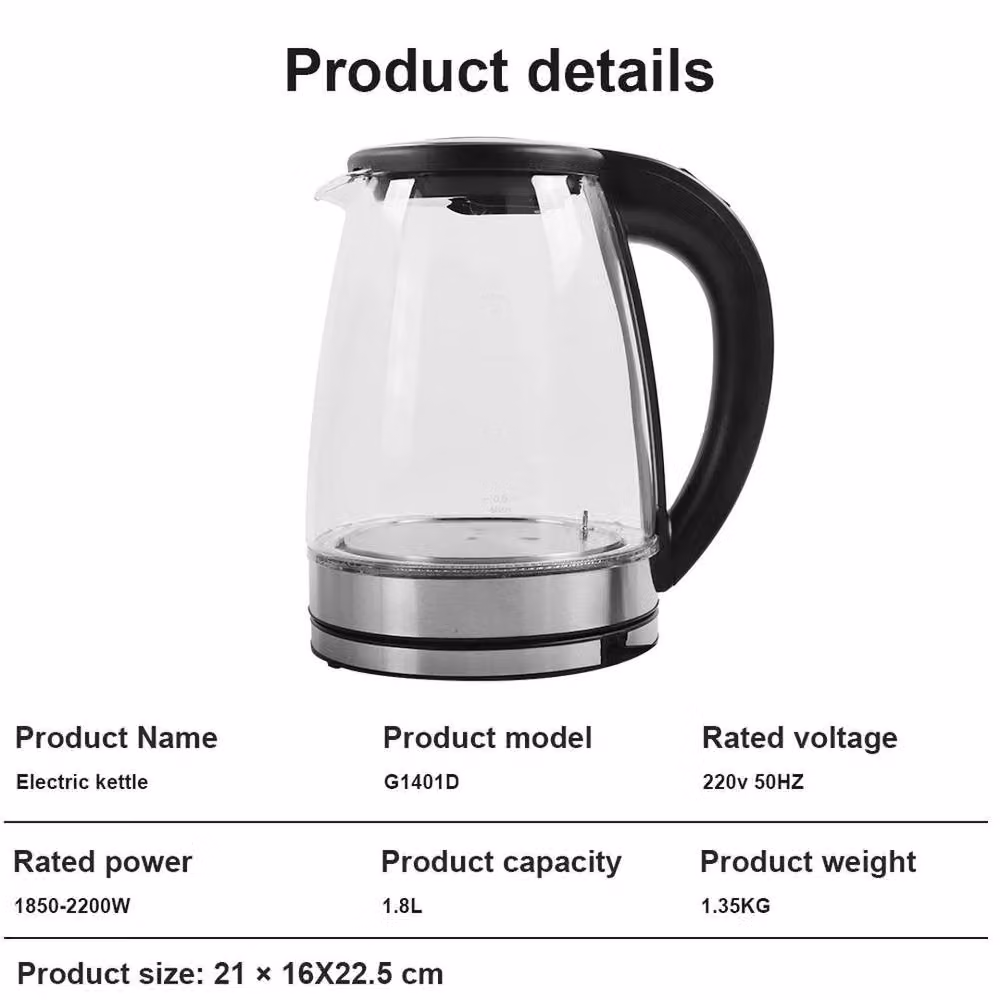 NESTLUNE 1.8 l Illuminated Glass Cordless Electric Kettle with Touch Display, 2200 W, Transparent – 2