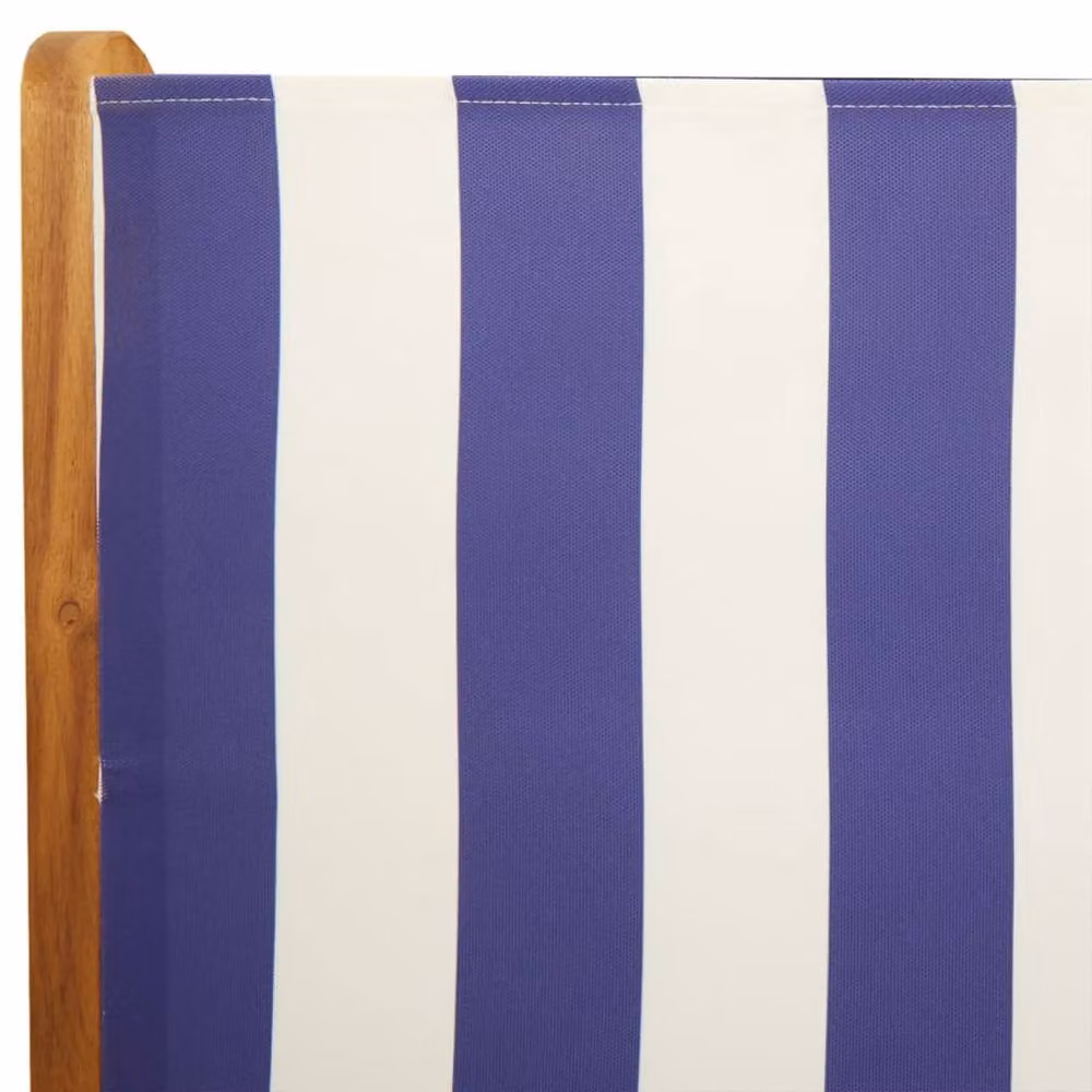 Berkfield Home Set of 4 Reclining Maritime Striped Garden Chairs in Blue and White with Oiled Acacia Wood – 4