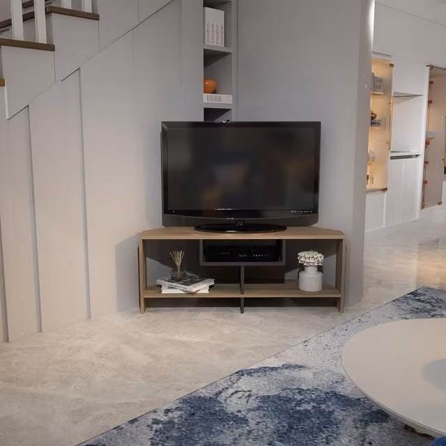 Decorotika Maldives Modern Corner TV Unit in Walnut and Black