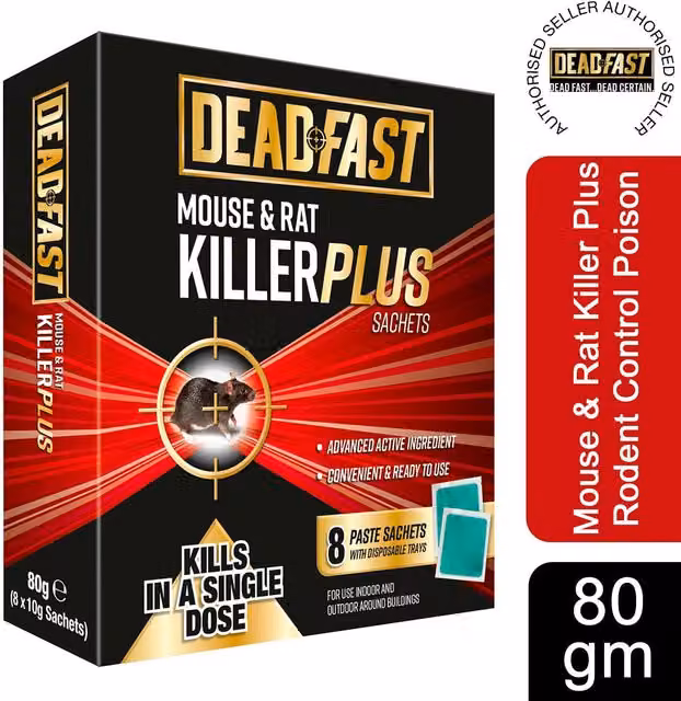 Deadfast Mouse and Rat Killer Plus Rodent Control Poison, 8 Sachets