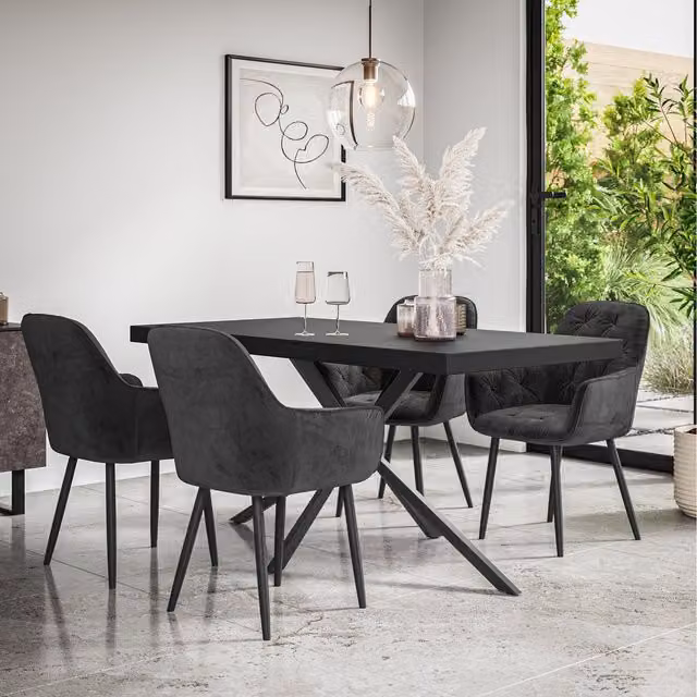 More4Homes Donni Dining Table and 4 Anika Velvet Chairs Set in Black