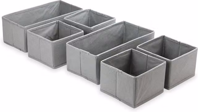 Maison & White Set of 6 Foldable Fabric Drawer Organisers and Dividers in Grey and Red