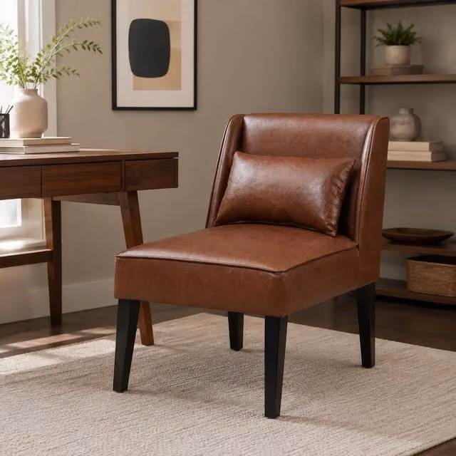 Teamson Home Versanora Mid-Century Modern Lounge Chair in Brown Faux Leather