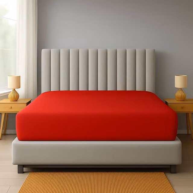 Homes-Linen Extra Deep Polycotton Easy Care Fitted Sheet in Red, Size: Single (90 x 200 cm, Depth: 40 cm)