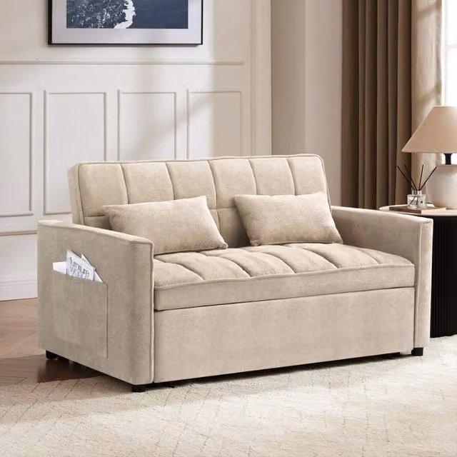 Harry Pull-Out Sofa Bed in Beige Fabric