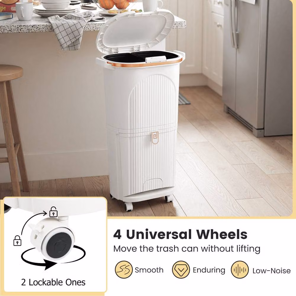 Costway 38L 2-Tier Kitchen Trash Can with Lid and Step Pedal, White – 5