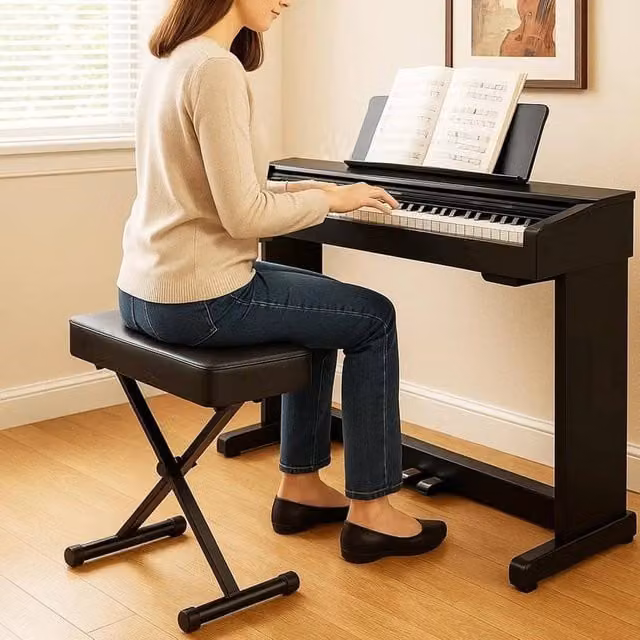 EONLION Height Adjustable Piano Keyboard Stool in Black with Metal Frame and Synthetic Leather Seat, W: 100 cm, D: 40 cm – 1