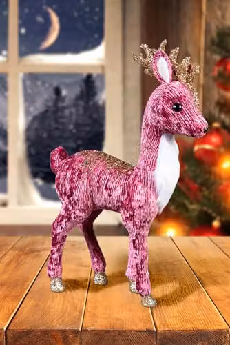 SHATCHI Reindeer Figure Christmas Tabletop Centrepiece in Burgundy, Gold and White, Height: 52 cm – 3