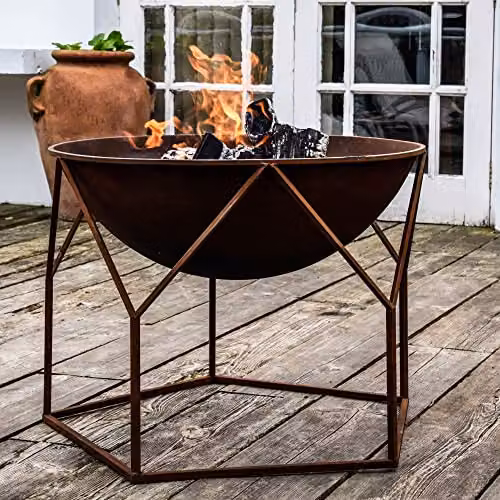 Ivyline Buckingham Firebowl with Geometric Stand in Rust, W70cm x H51cm – 2