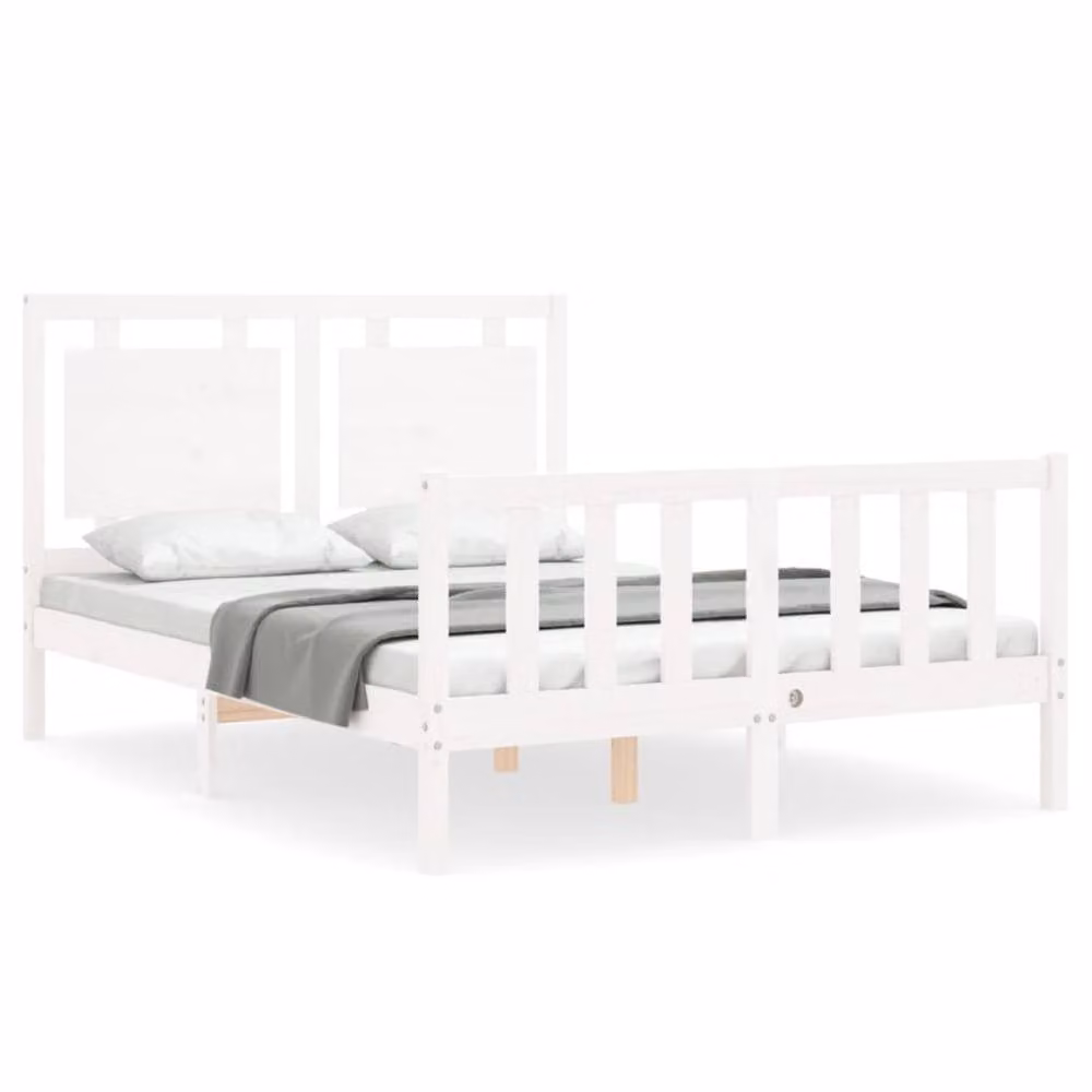 Berkfield Home Beautiful Bed Frame with Headboard in White Solid Pine Wood, W/D/H: 120 x 200 x 125.5 cm – 2