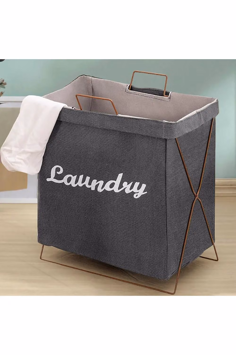 Living and Home Waterproof Collapsible Fabric Laundry Storage Basket in Grey – 2