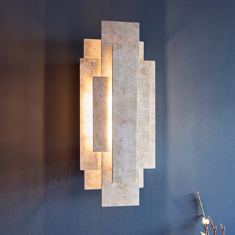 Loops Antique Silver Leaf Panel Wall Light Fitting with Twin G9 LED Sconce – 2