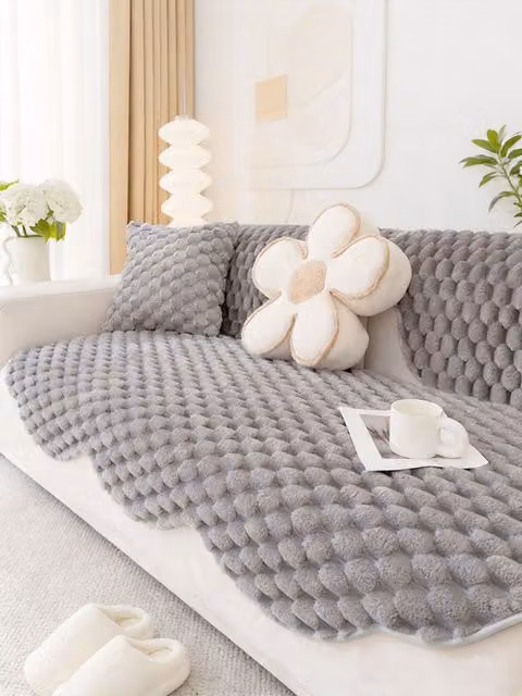 Living and Home Non-Slip Faux Plush Sofa Protector in Grey, Medium – 1