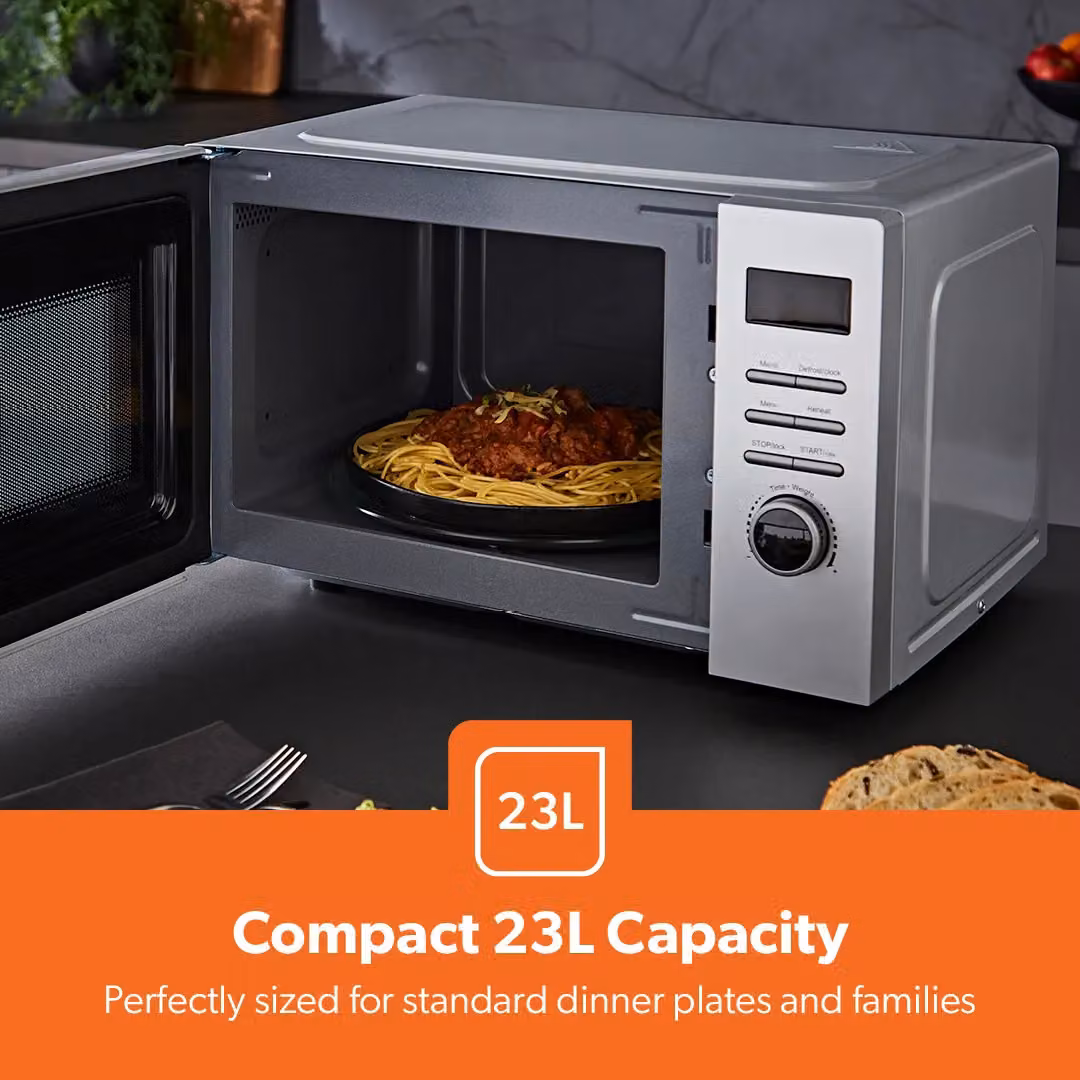 Geepas 23L Digital Solo Microwave Oven with 800W Power, Automatic Programs, Timer and Child Lock in Silver – 3
