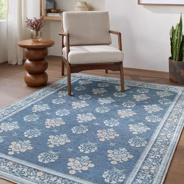 Livabliss Thistle Modern Floral Washable Living and Dining Room Rug in Beige, Green, Pink and Blue, W: 200 cm, D: 275 cm
