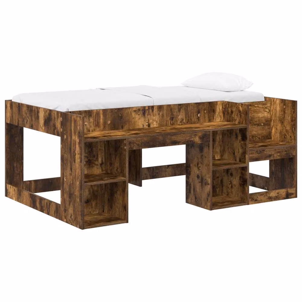 Berkfield Home Kids Bed Frame with Storage in Smoked Oak Brown, W/D/H: 80 x 160 cm – 2