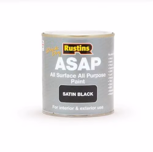 Rustins ASAP Quick Dry All Surface All Purpose Water-Based Satin Paint, Black, 500ml – 1