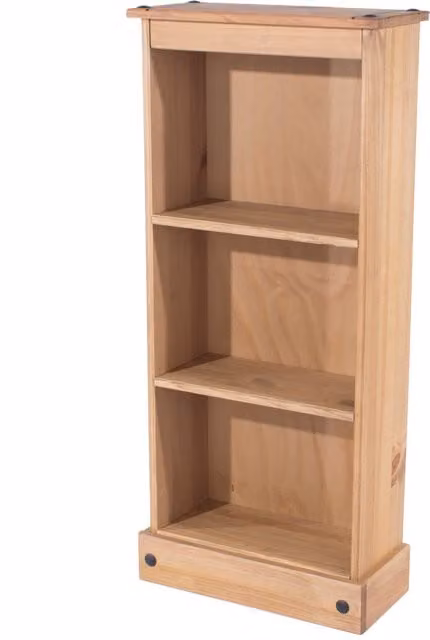 Core Products Ltd Corona Low Narrow Bookcase in Antique Wax Brown Pine Wood
